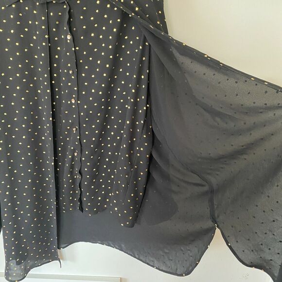Cartise Black and Gold Polka Dot Button Down Shirt Sheer Front Overlay Panel 14 - Picture 9 of 11